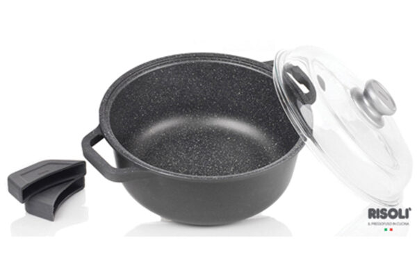 Risolì - Casseruola Granito Premium-Induction con coperchio e coprimanici in silicone estraibili.