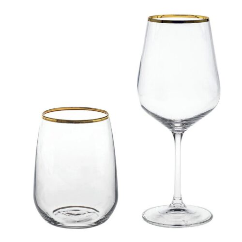 Villa Altachiara - Set Bicchieri Acqua+Calice Vino Artemisia filo oro