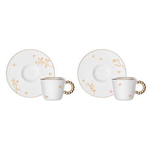 Bialetti - Set 2 Tazzine da Caffè Perle Api in Porcellana 80 ML