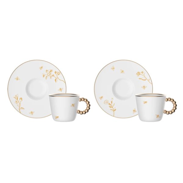 Bialetti - Set 2 Tazzine da Caffè Perle Api in Porcellana 80 ML