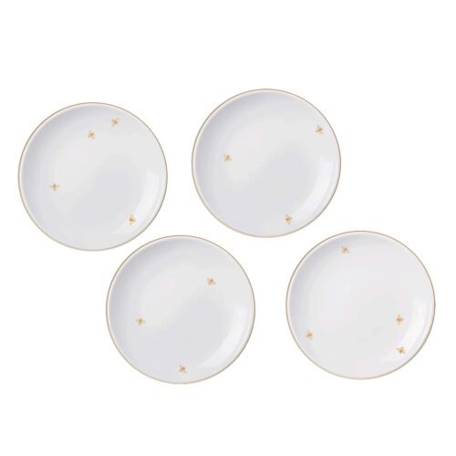 Bialetti - Set 4 Piatti da Dolce Oro delle Api in Porcellana