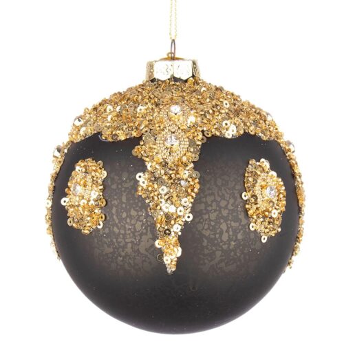 Bizzotto - Melissa Palla Albero Natale Pendente Sfera vetro 10 cm Nero Oro