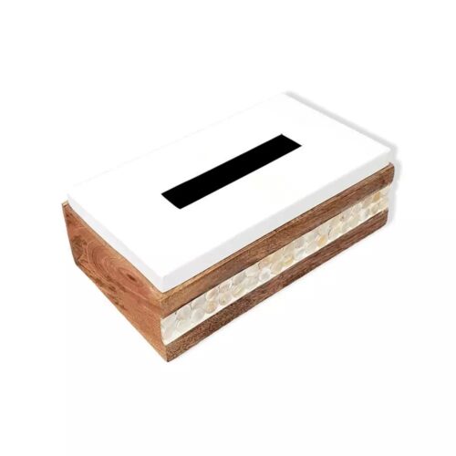 Aulica - Porta fazzoletti in legno con coperchio bianco